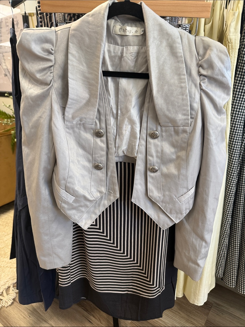 Vintage Silver Cropped Double-Breasted Blazer bolero Military  style